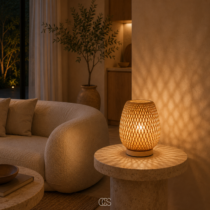 Cordless Bamboo Table Lamp - Scandinavian Dimmable LED with 3 Light Colors