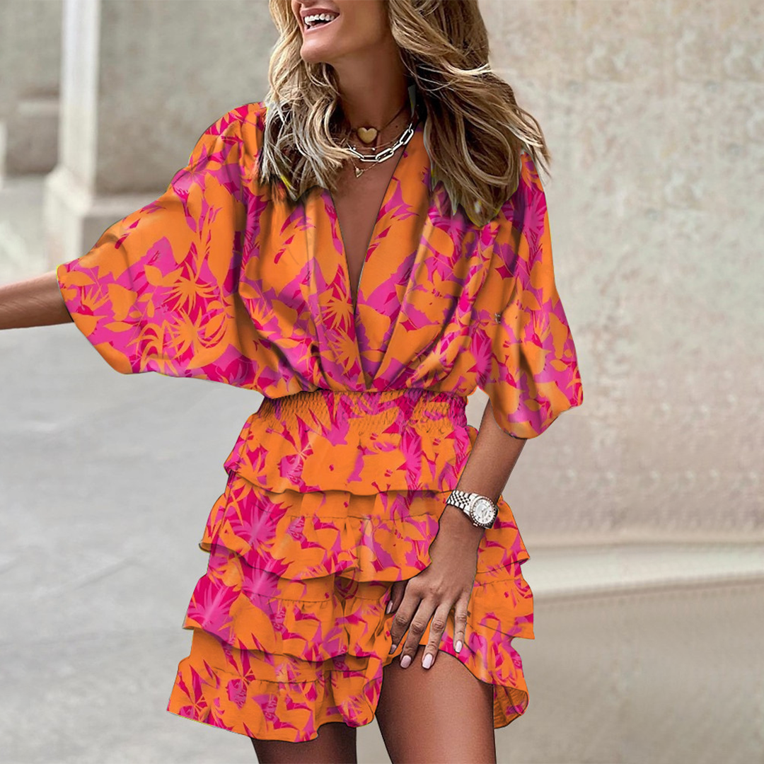 V-Neck Mini Dress with Geometric Print