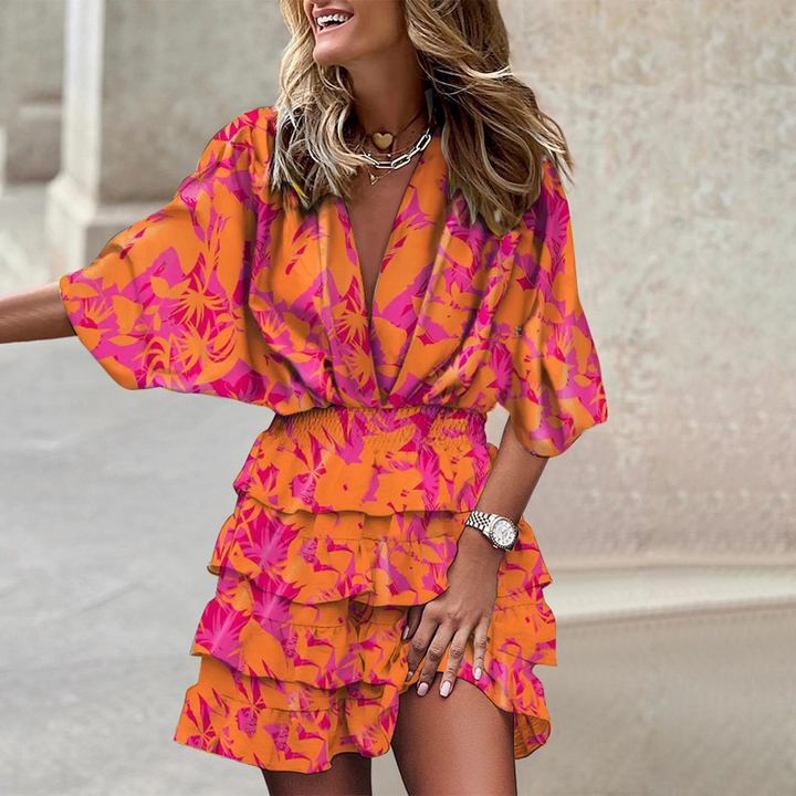 V-Neck Mini Dress with Geometric Print