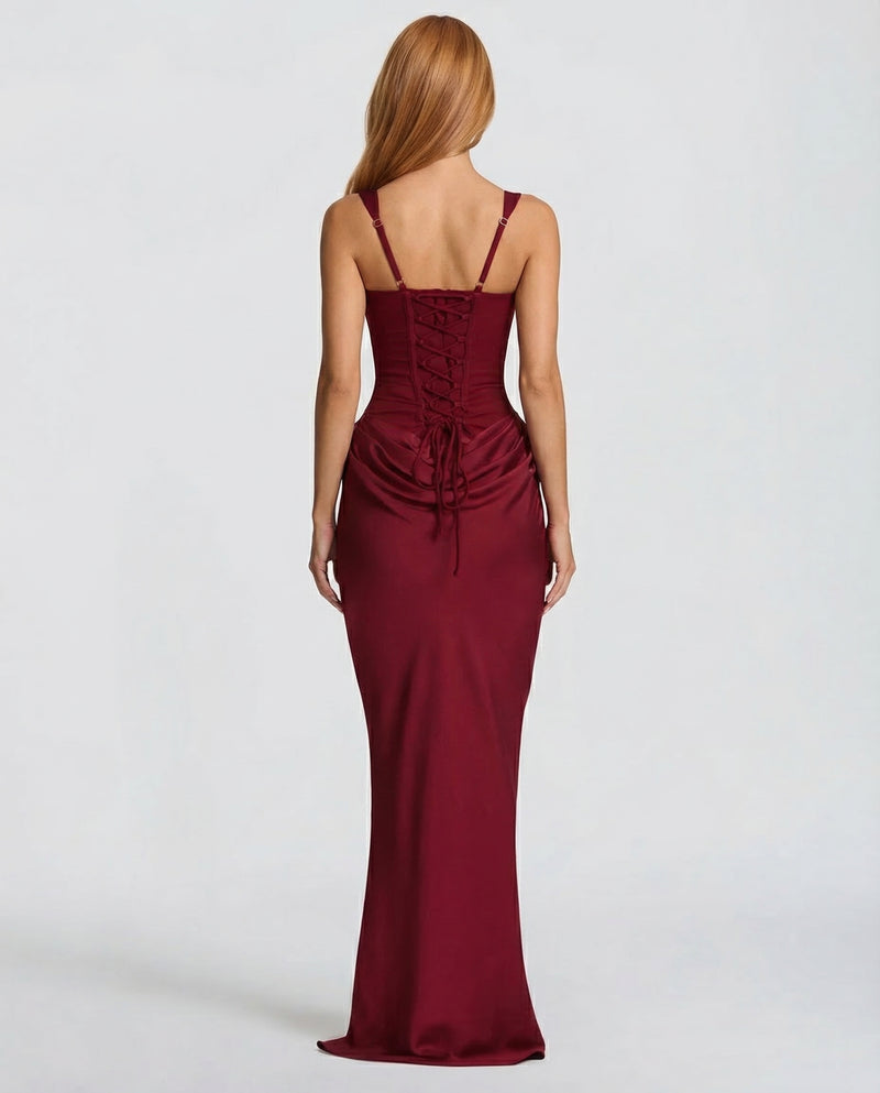 Corset Maxi Dress with Draped Skirt and Lace-Up Back