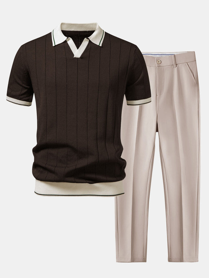 Men's ribbed polo shirt & tapered pants – smart-casual set
