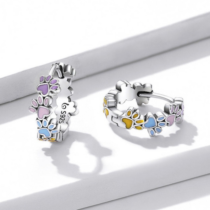 Colorful Paw Hoops Sterling Silver