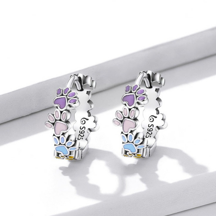 Colorful Paw Hoops Sterling Silver