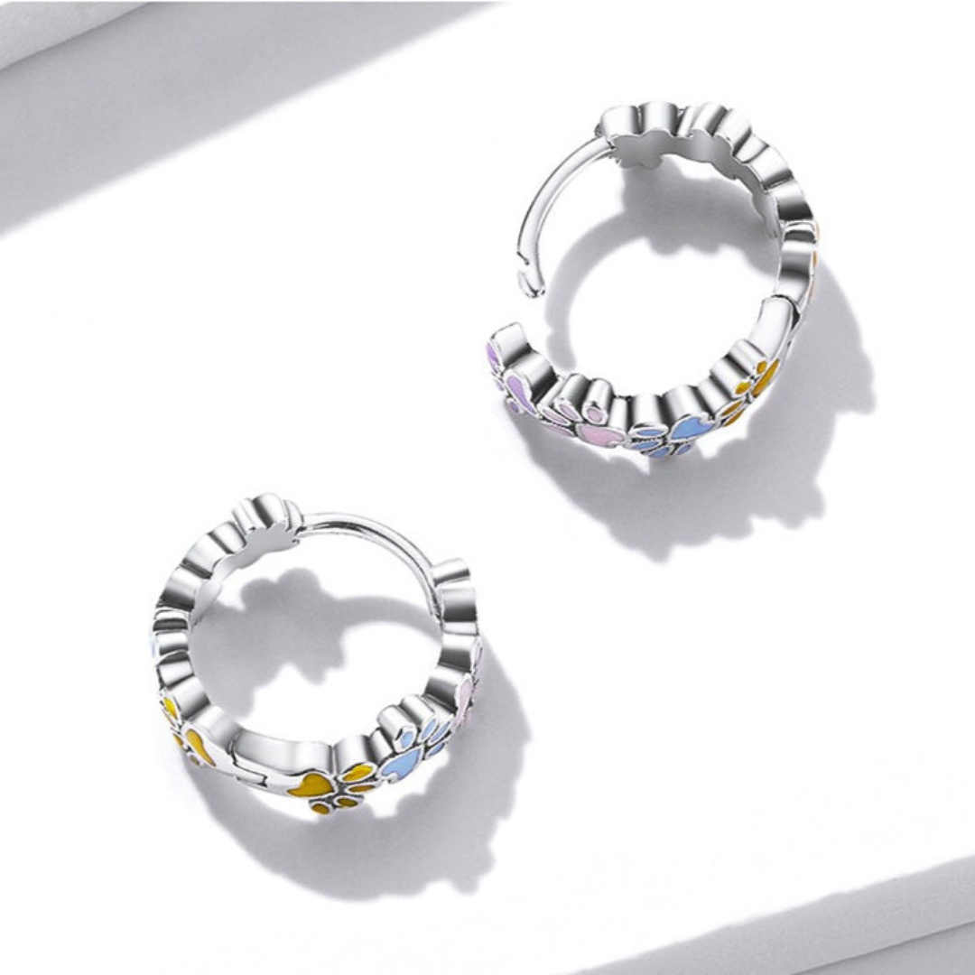 Colorful Paw Hoops Sterling Silver