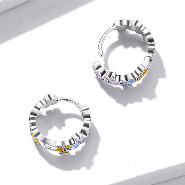 Colorful Paw Hoops Sterling Silver