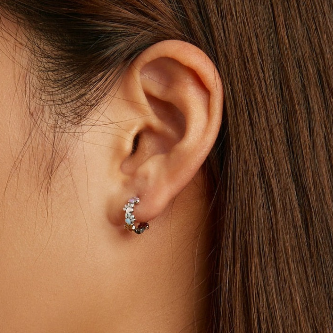 Colorful Paw Hoops Sterling Silver
