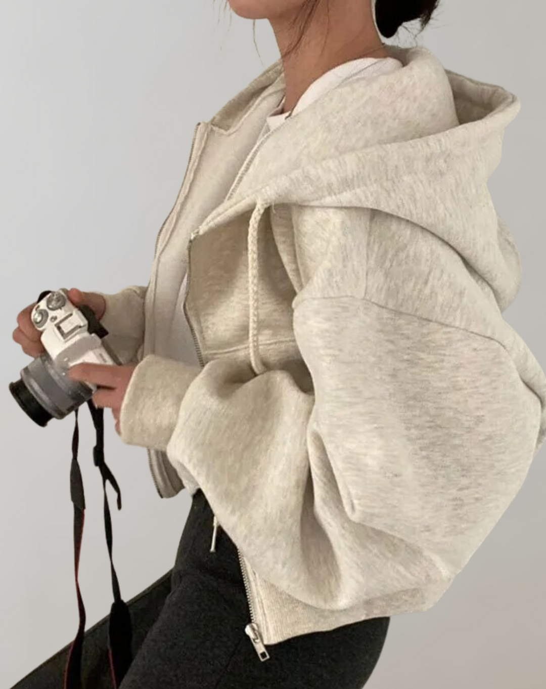 Women's Zip-Up Hoodie with Drawstring Hood and Ribbed Cuffs