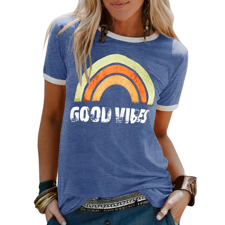 Relaxed-fit women's top with rainbow print - Mable