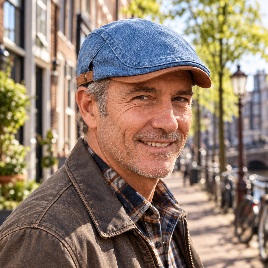 Men's flat cap | Retro denim newsboy cap
