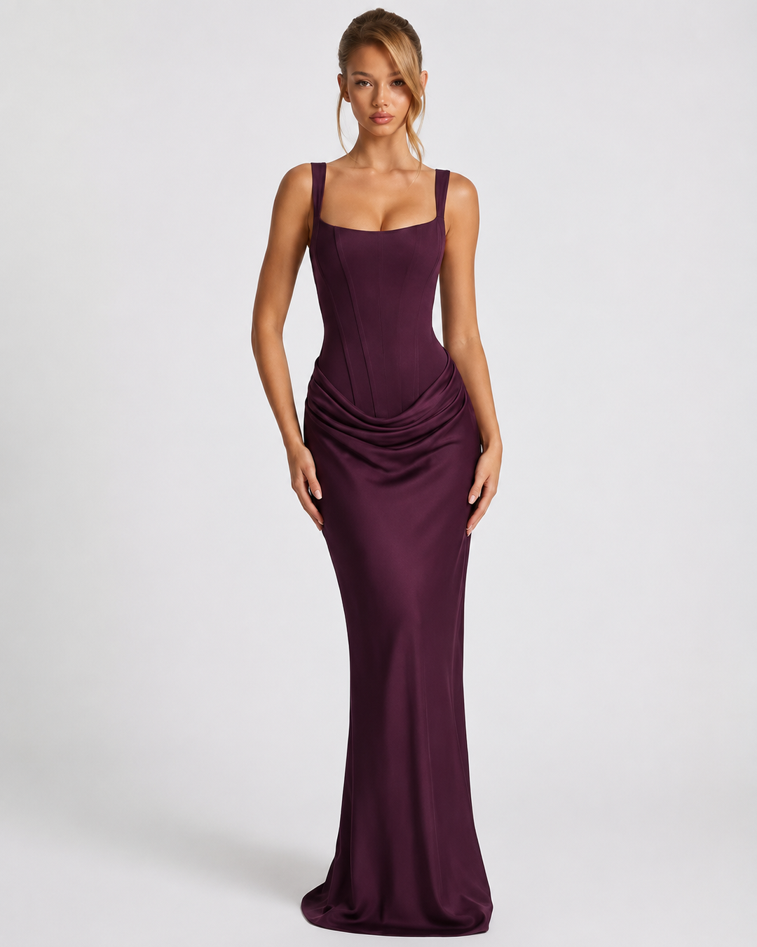 Corset Maxi Dress with Draped Skirt and Lace-Up Back