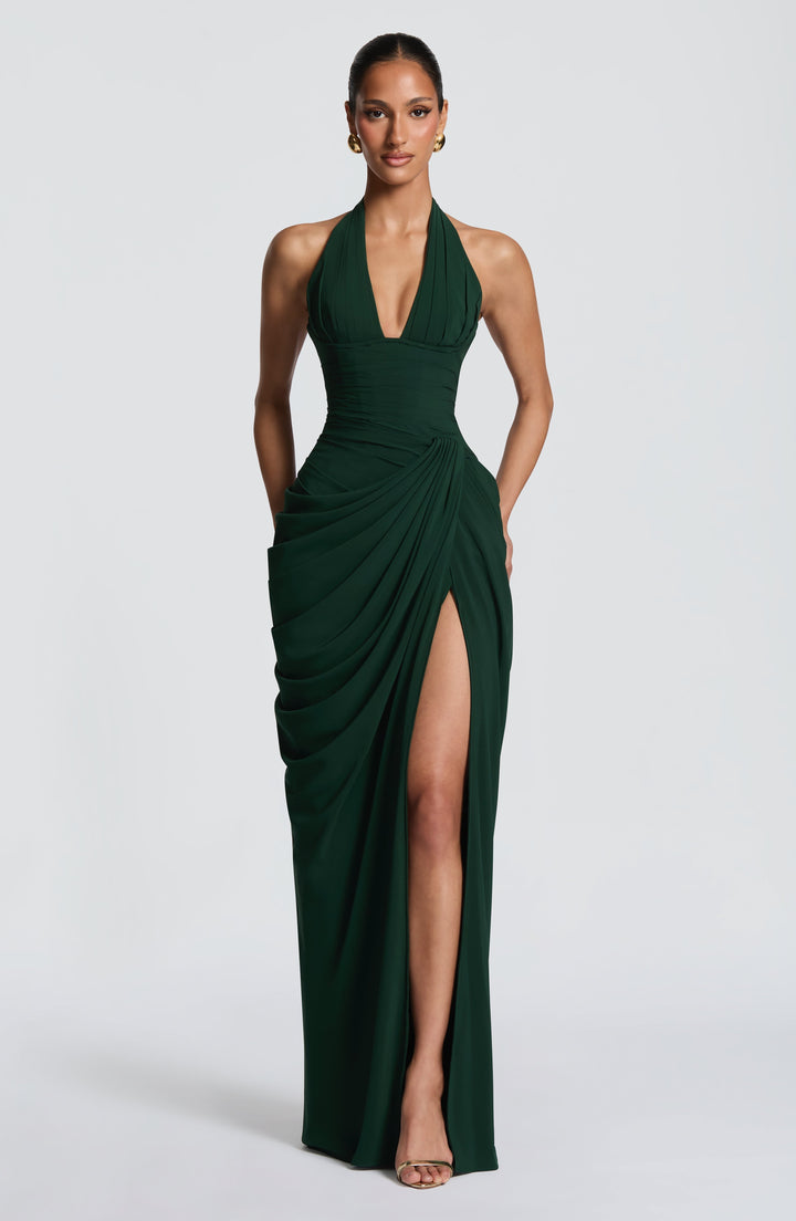 Linde Halterneck Maxi Dress with Corset Bodice and Chiffon Skirt