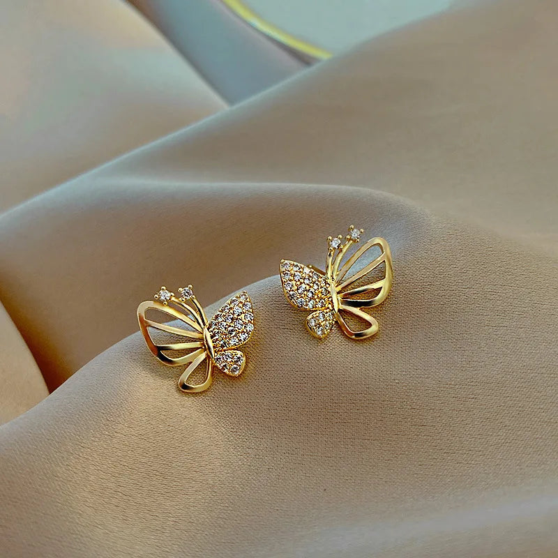 Elegant Cubic Zirconia Butterfly Stud Earrings