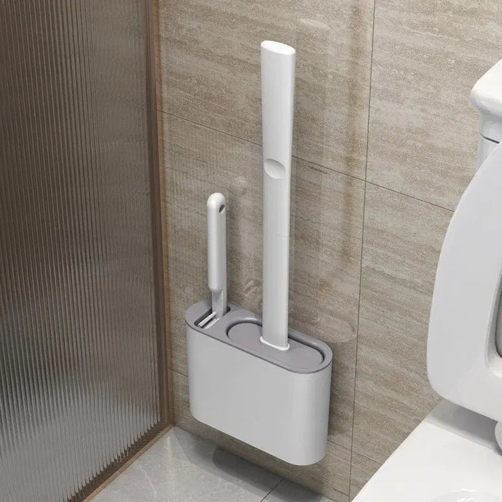 HygieBrush DuoClean Toilet Brush | 2-in-1 Silicone Toilet Brush Set with Wall Mount | Antibacterial and Space-Saving