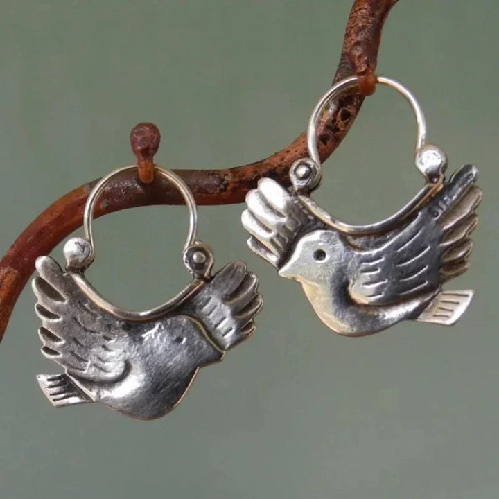 Boho Bird-Inspired Dangle Earrings – Silver-Colored
