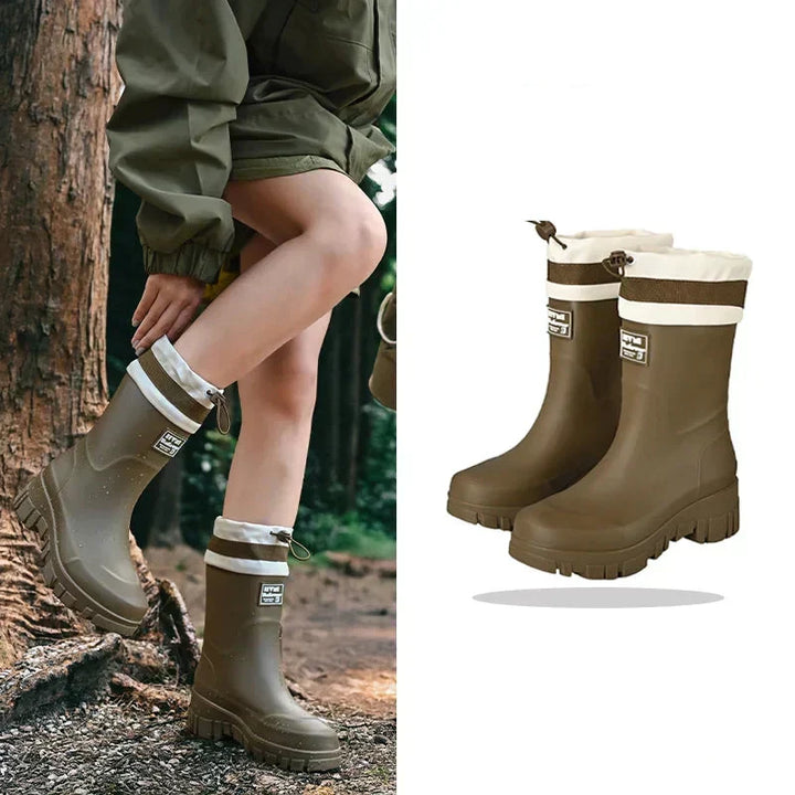 Ladies' waterproof retro look rain boots with anti-slip sole – Arlena