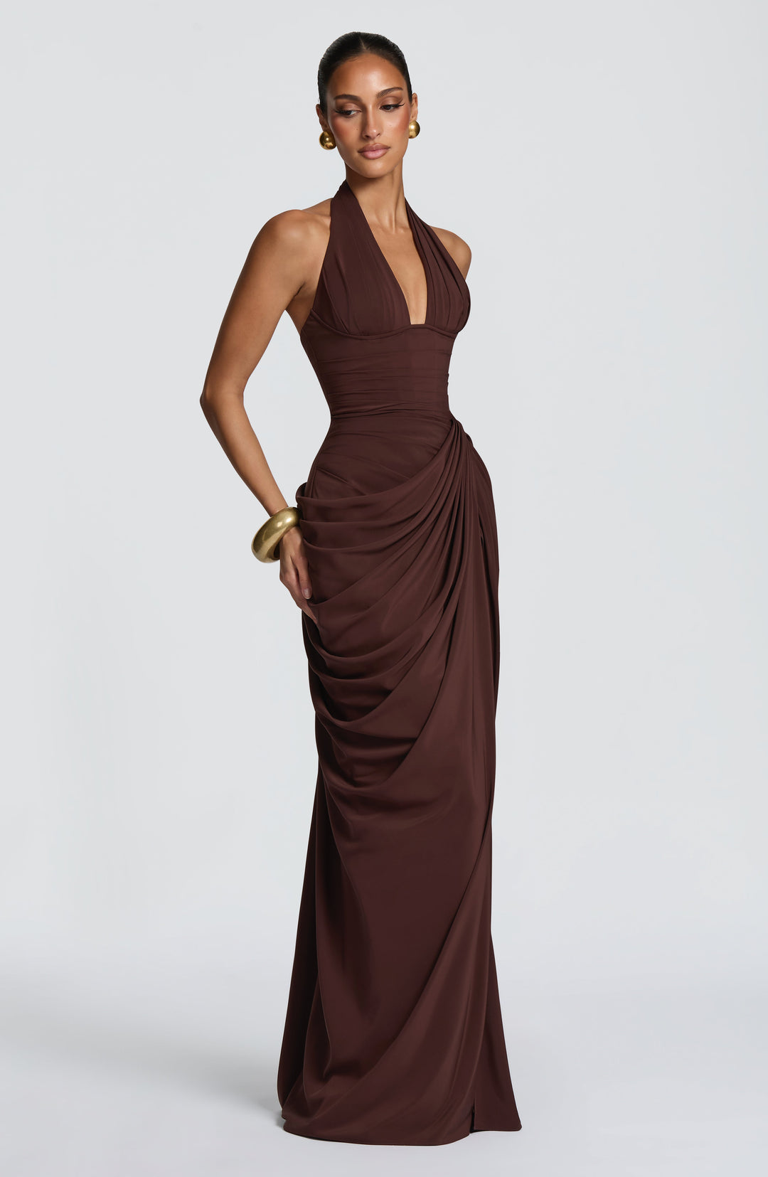 Linde Halterneck Maxi Dress with Corset Bodice and Chiffon Skirt