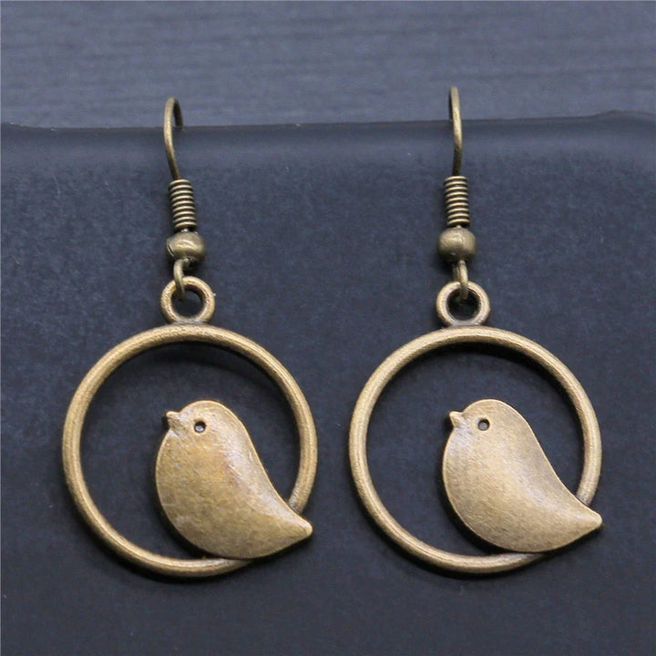 Vintage Bird Charm Dangle Earrings – Handmade Boho Jewelry
