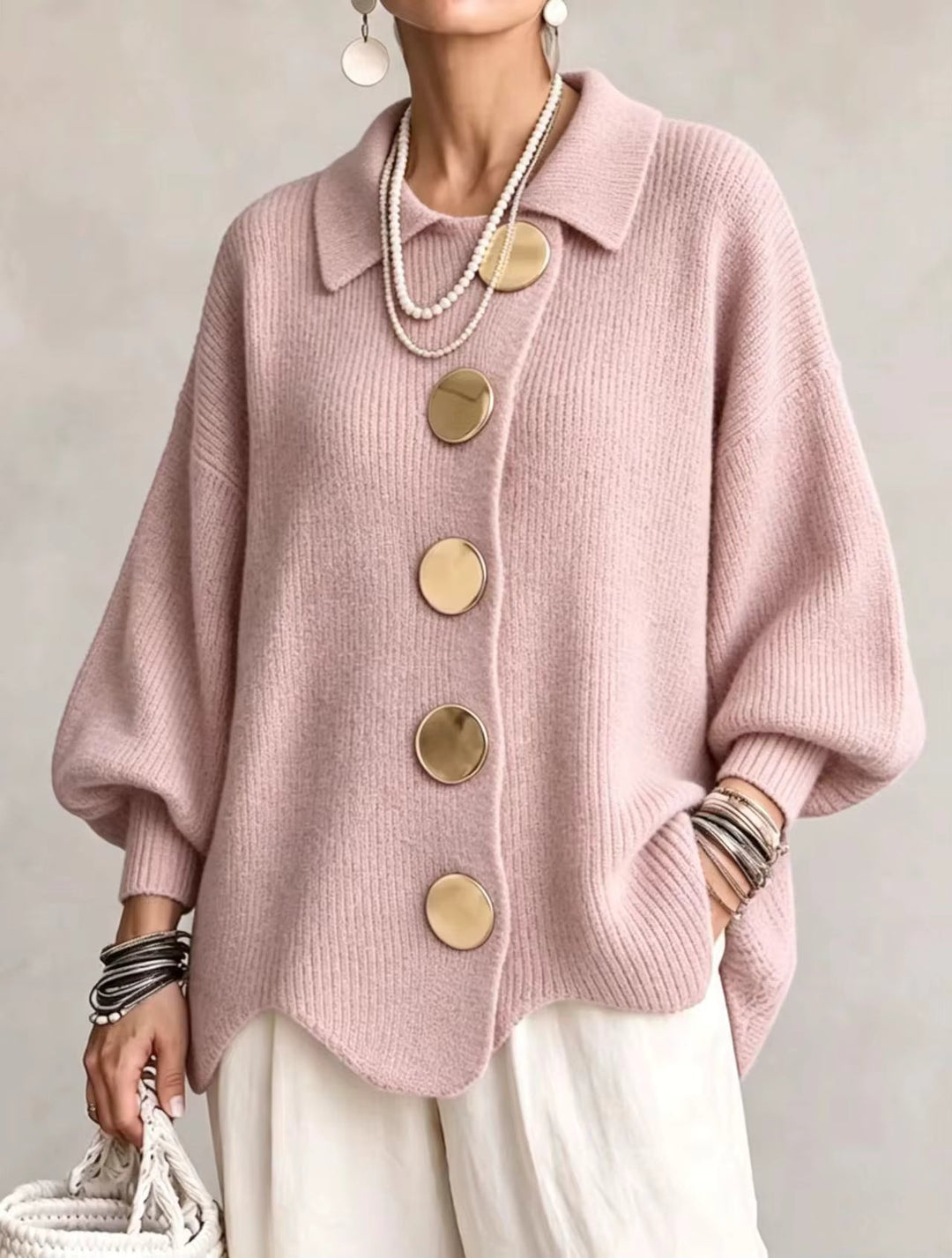 Elegant Oversized Cardigan with Statement Buttons