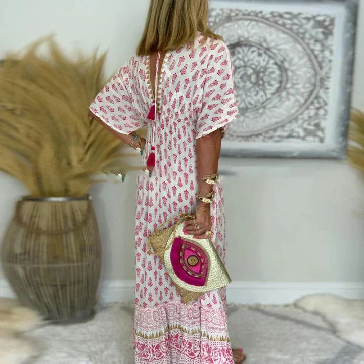 Emma | Women's Boho Tassel Detail Short Sleeve Maxi Dress