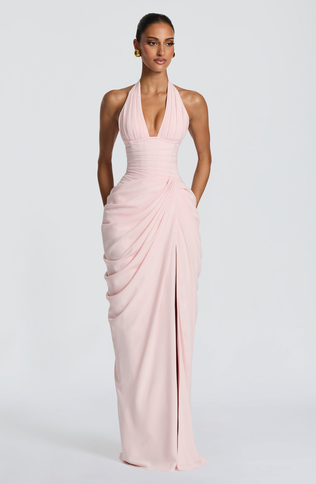 Linde Halterneck Maxi Dress with Corset Bodice and Chiffon Skirt