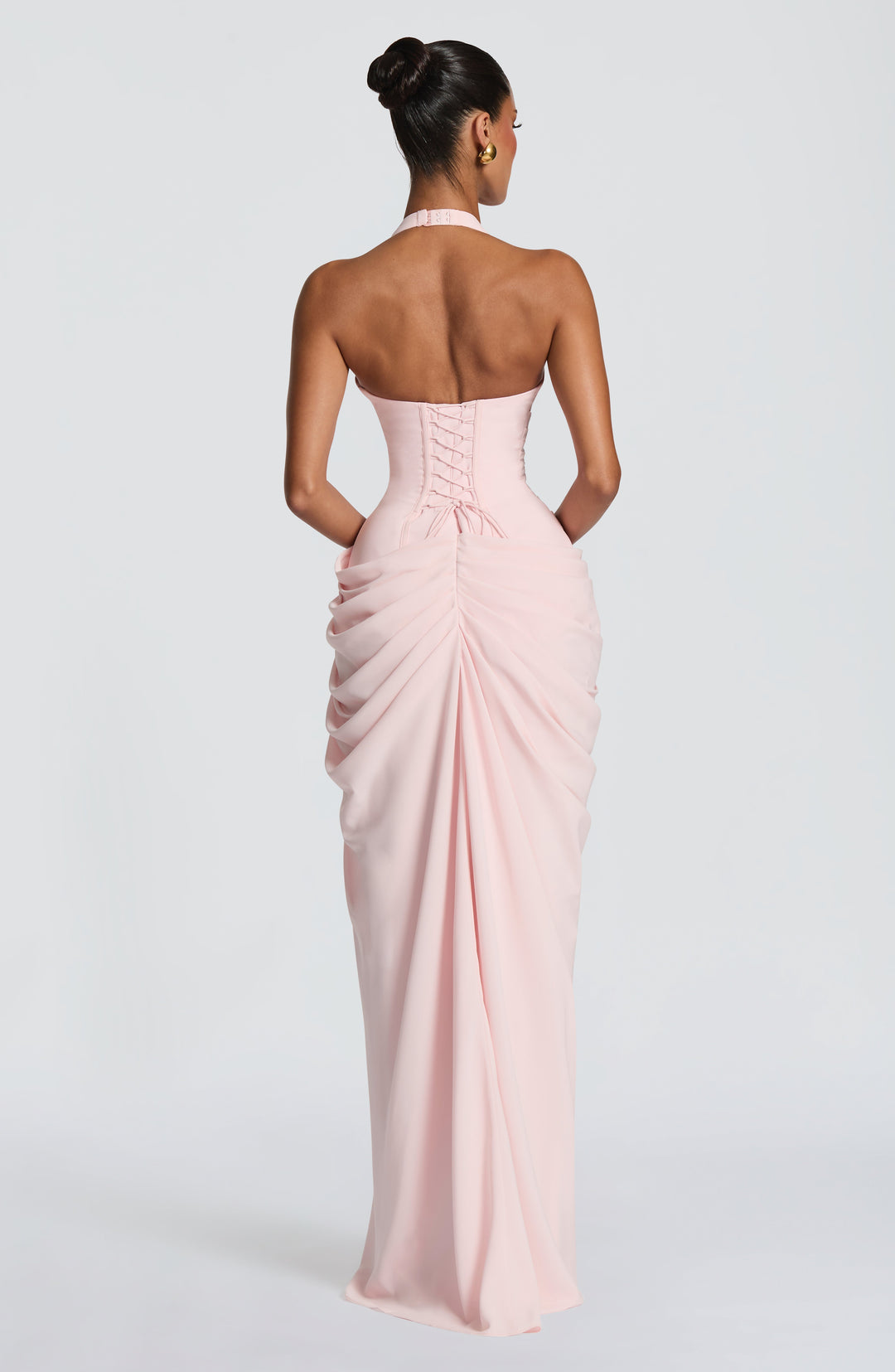 Linde Halterneck Maxi Dress with Corset Bodice and Chiffon Skirt