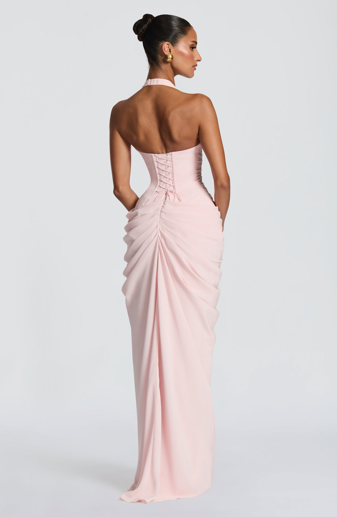 Linde Halterneck Maxi Dress with Corset Bodice and Chiffon Skirt