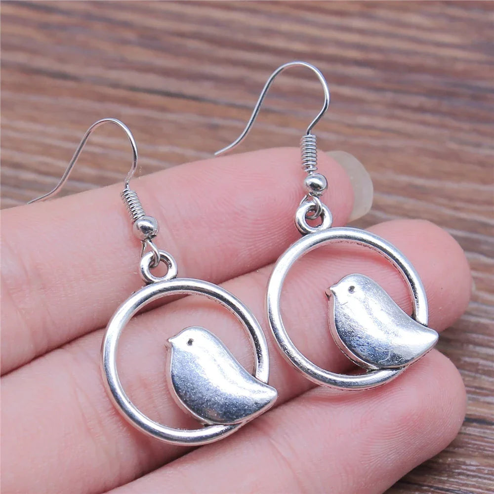 Vintage Bird Charm Dangle Earrings – Handmade Boho Jewelry