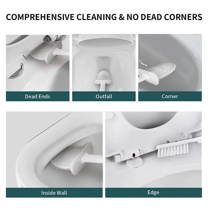 HygieBrush DuoClean Toilet Brush | 2-in-1 Silicone Toilet Brush Set with Wall Mount | Antibacterial and Space-Saving