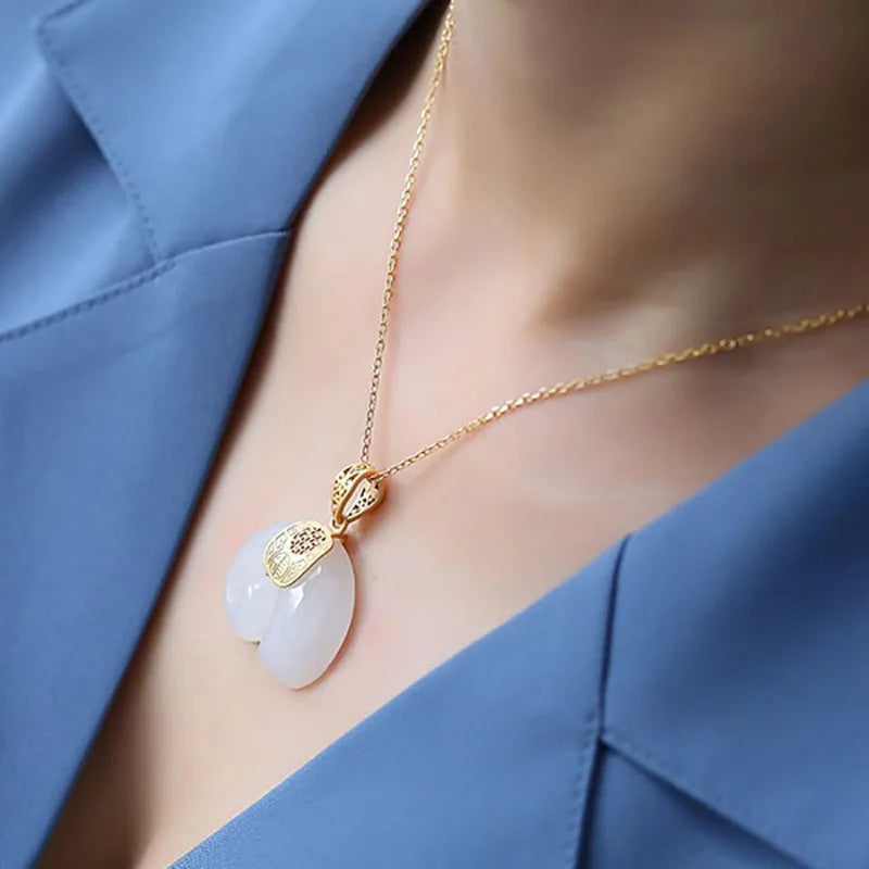 Hetian Jade Elephant Pendant Necklace – Gold-Plated Chain for Women