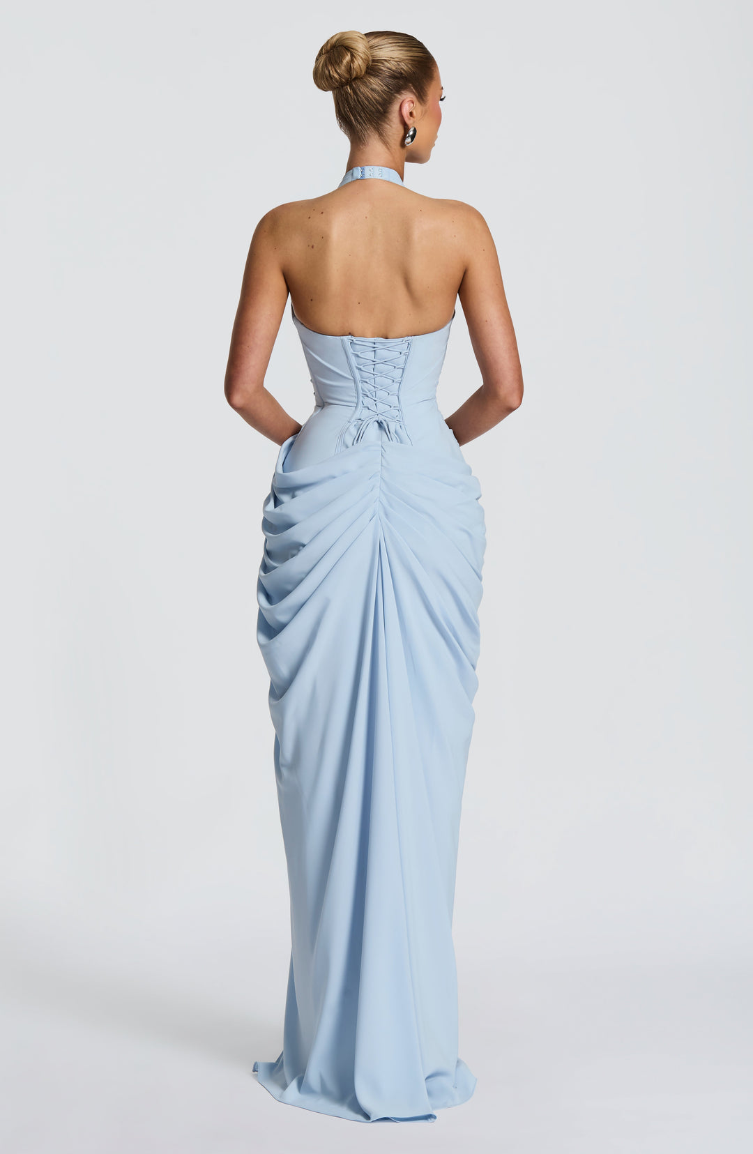 Linde Halterneck Maxi Dress with Corset Bodice and Chiffon Skirt