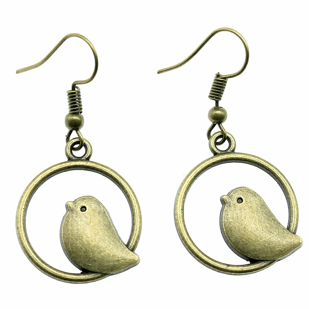 Vintage Bird Charm Dangle Earrings – Handmade Boho Jewelry