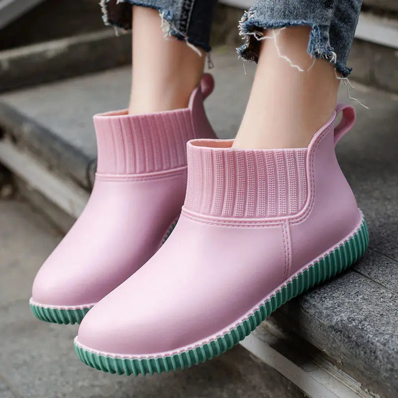 Ladies' waterproof rain ankle boots with knitted shaft & non-slip sole – Liora