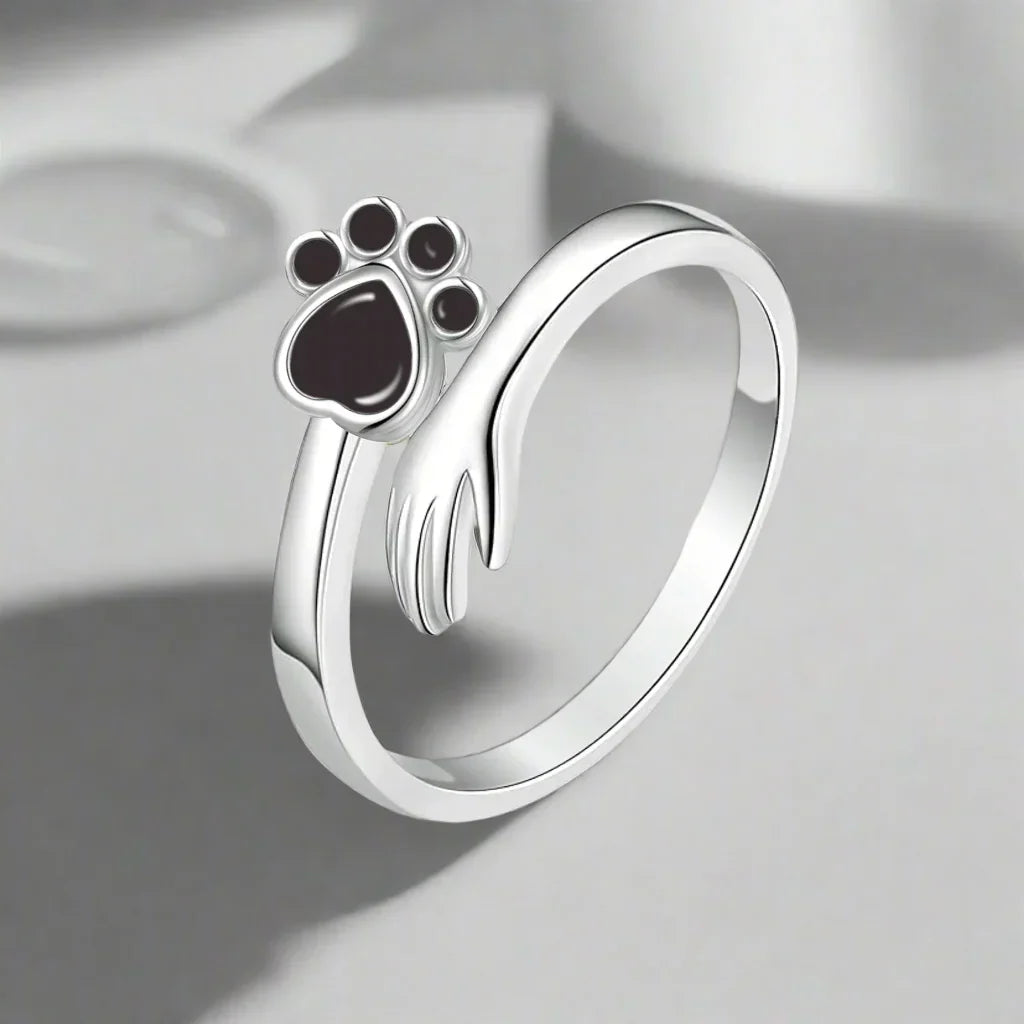 Sterling Silver Adjustable Ring – Hand and Paw Print Design