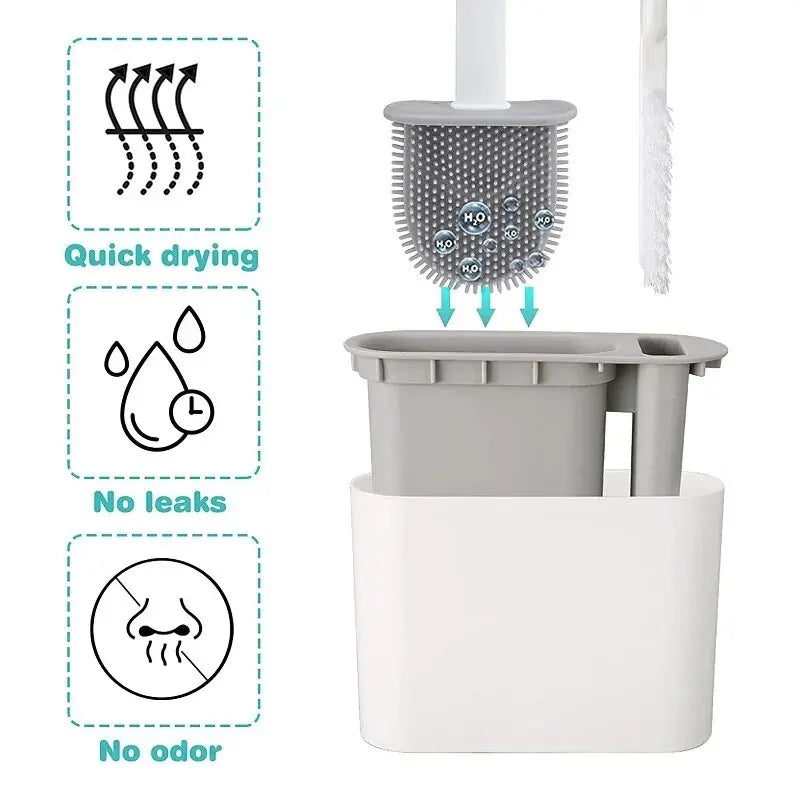 HygieBrush DuoClean Toilet Brush | 2-in-1 Silicone Toilet Brush Set with Wall Mount | Antibacterial and Space-Saving