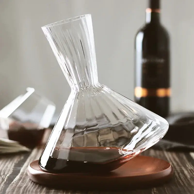LuxeSwirl Crystal Decanter | 360° Rotating Glass Carafe for Wine, Whisky and Champagne