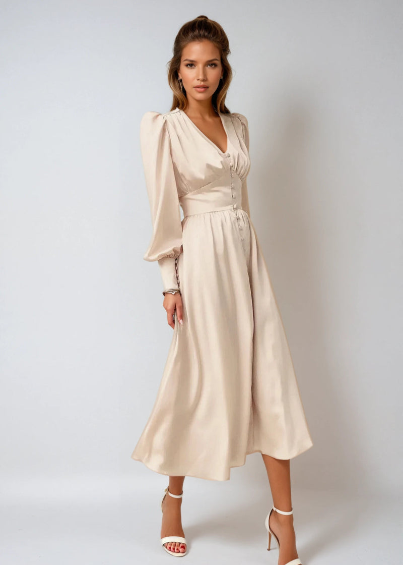 Elegant Satin V-Neck Maxi Dress for Women Timeless Elegance with a Modern Touch