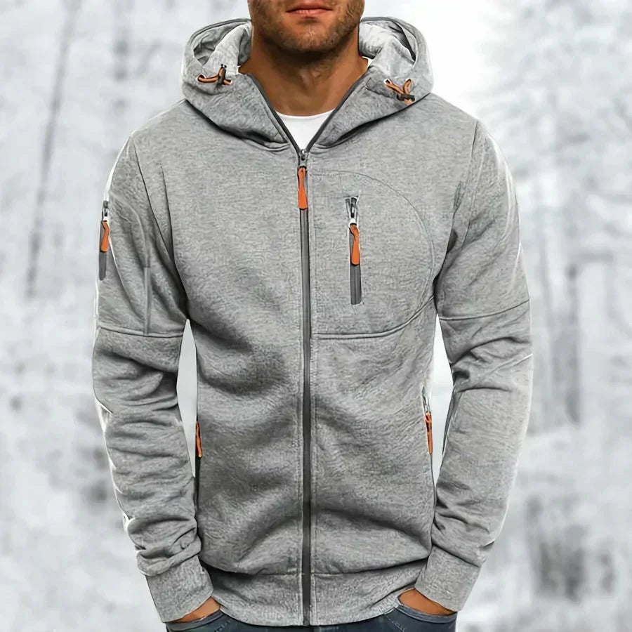 Men's zip-up hoodie with hood – jacquard polyester, relaxed fit