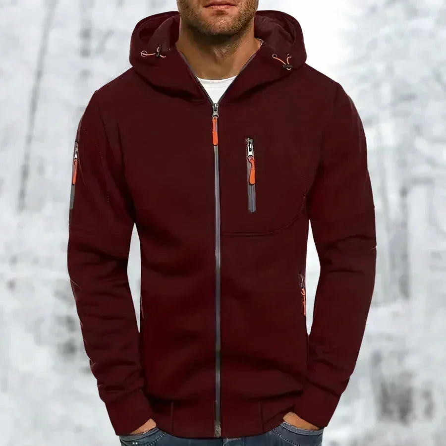 Men's zip-up hoodie with hood – jacquard polyester, relaxed fit
