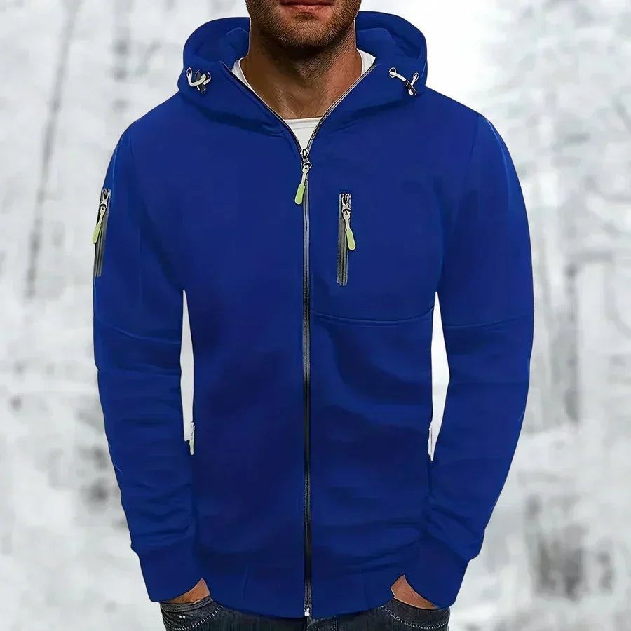 Men's zip-up hoodie with hood – jacquard polyester, relaxed fit