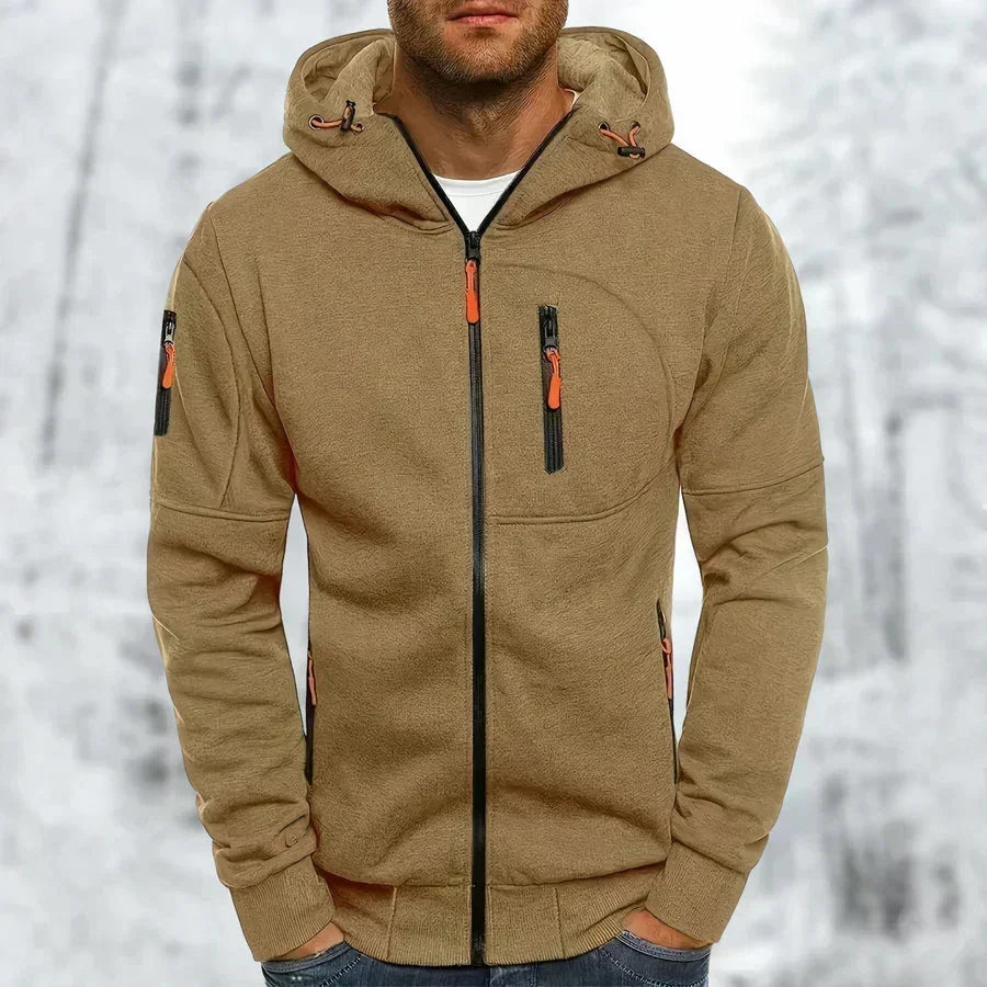 Men's zip-up hoodie with hood – jacquard polyester, relaxed fit