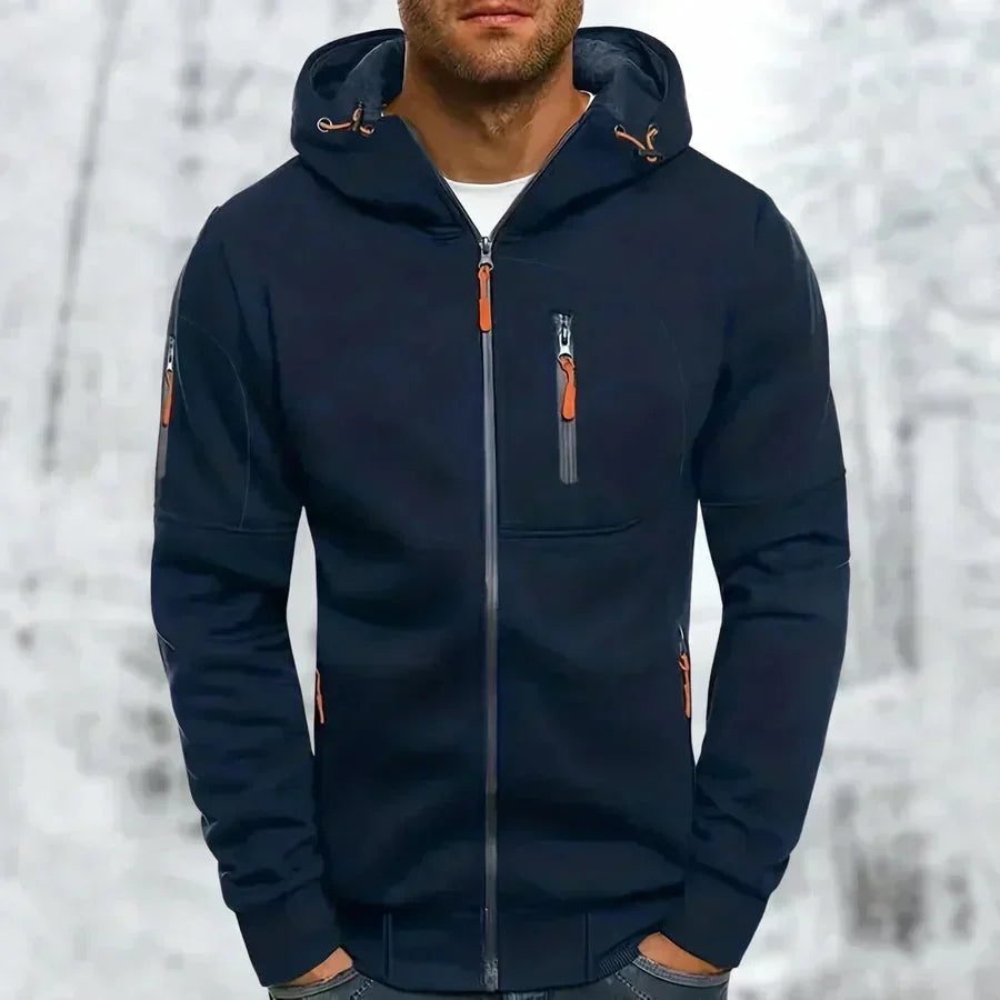 Men's zip-up hoodie with hood – jacquard polyester, relaxed fit