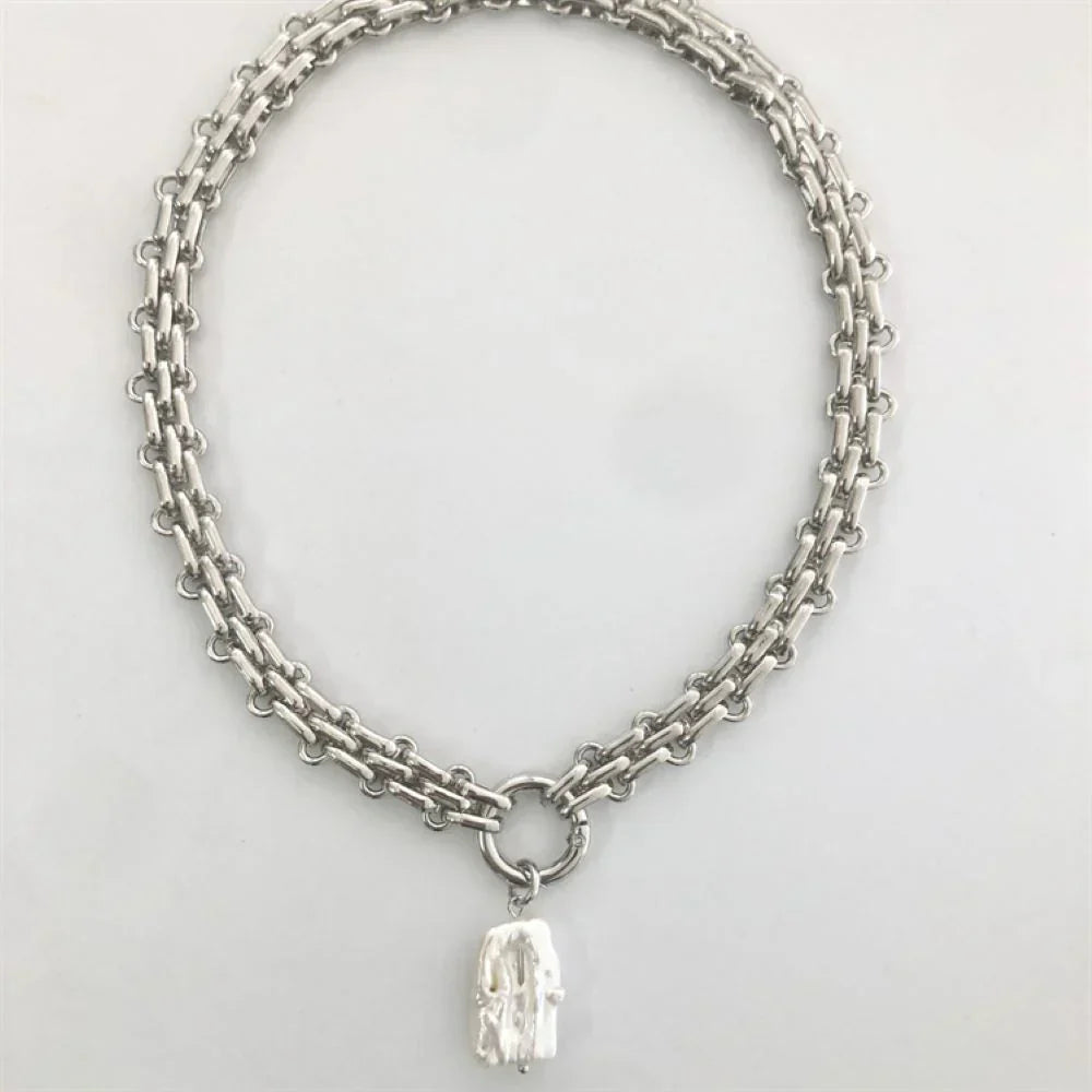 Baroque Freshwater Pearl Necklace with Gold &amp; Silver Chain