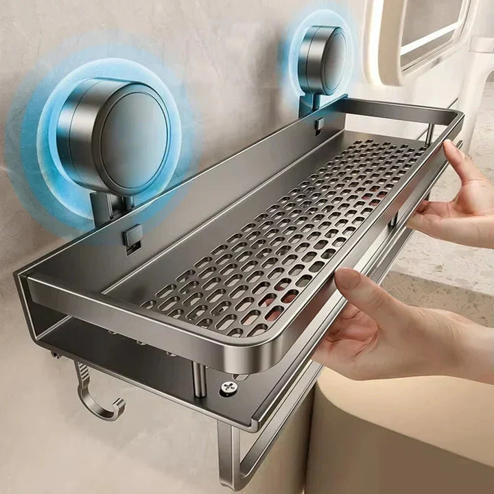 Suction Cup Bathroom Shelf | No-drill | Drainage Rack Organiser