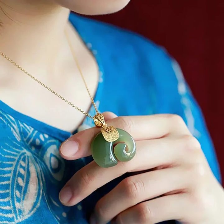 Hetian Jade Elephant Pendant Necklace – Gold-Plated Chain for Women