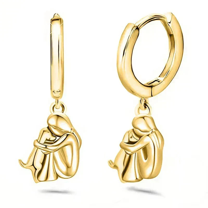 Minimalist silver earrings with little dog
