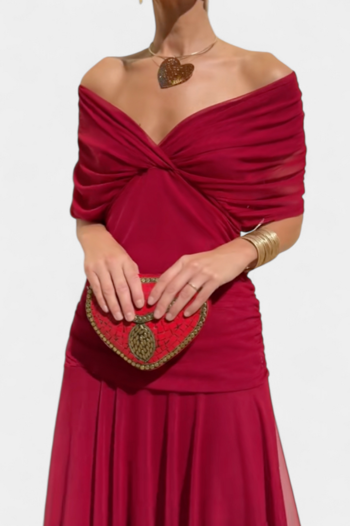 Long, elegant, flowing women's dress – V-neckline, refined design