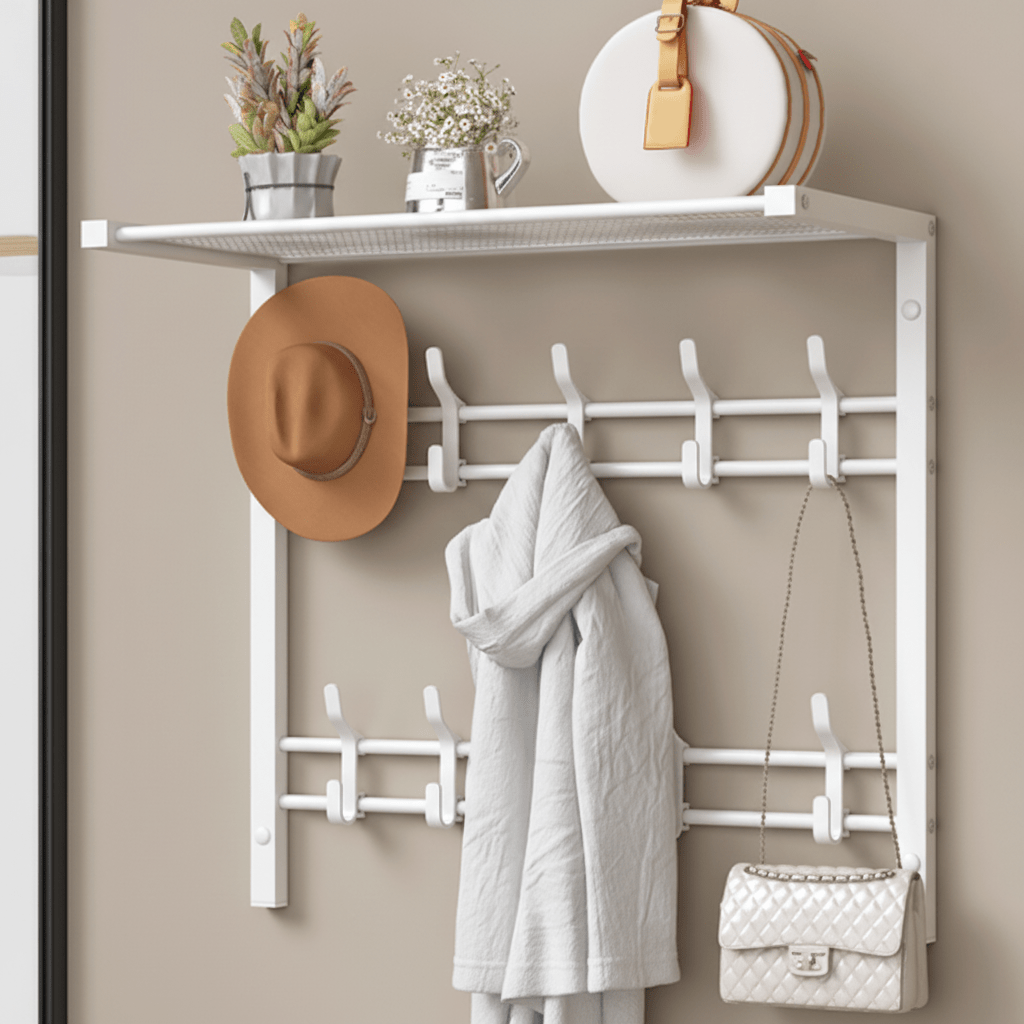HOOKWELL – 3-in-1 Wall-Mounted Organizer with Shelf, Hooks and Clothes Rail