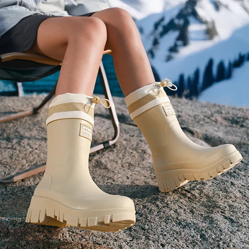 Ladies' waterproof retro look rain boots with anti-slip sole – Arlena