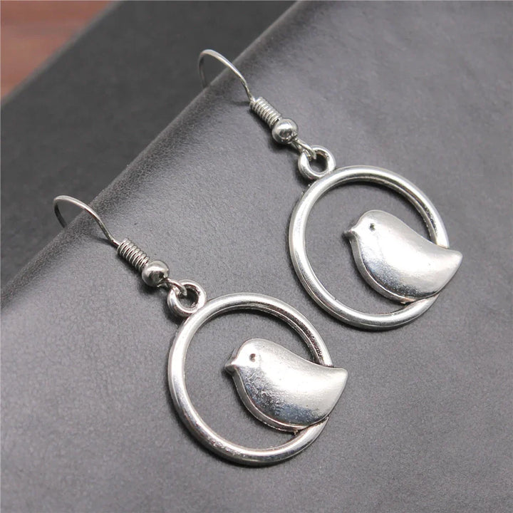 Vintage Bird Charm Dangle Earrings – Handmade Boho Jewelry
