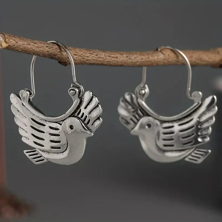 Boho Bird-Inspired Dangle Earrings – Silver-Colored